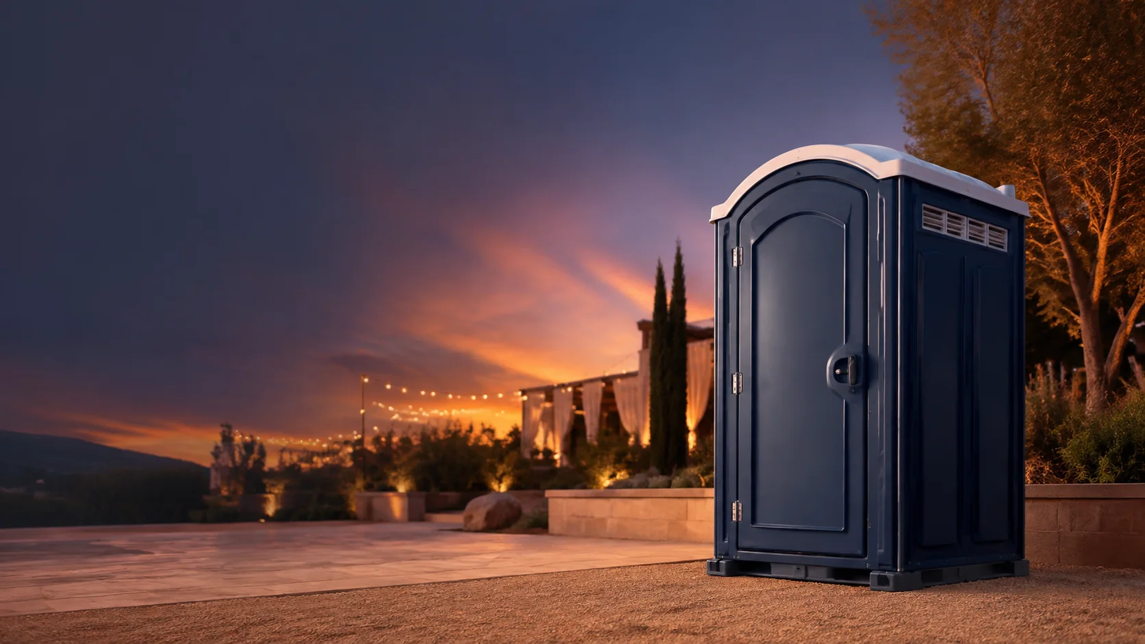 Portable restroom shown for rental planning in Tracy, CA